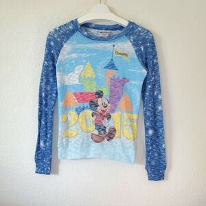 Disney Parks Disneyland Resort 2015 Mickey Mouse Knit Graphic Raglan Sweater S
